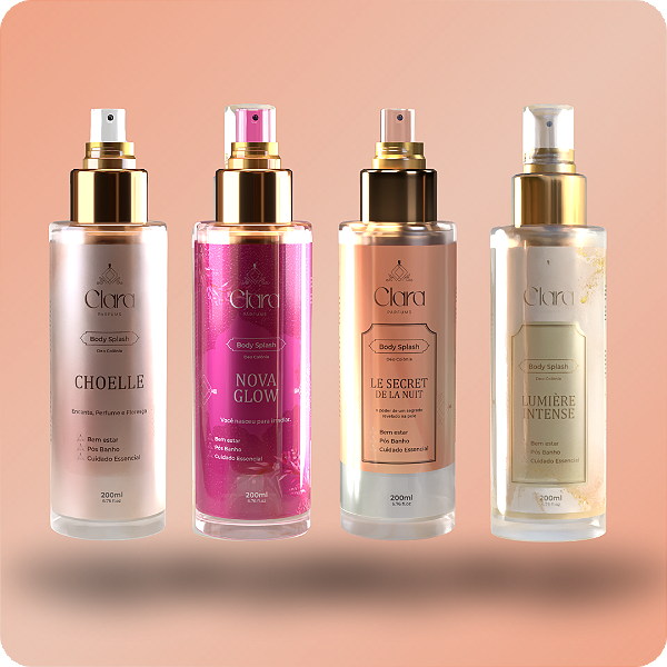 kit 4 Body Splash 200ml (Le Secret + Nova Glow + Choelle + Lumière Intense) - Clara Parfums