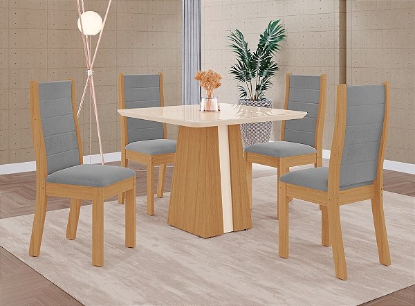 SALA DE JANTAR NAOMI 0.90 + 04 CADEIRAS BEATRIZ FREIJO / OFF WHITE / OFF WHITE / DEL CINZA