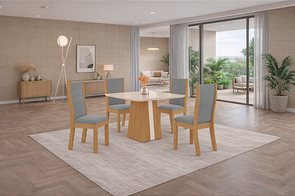 Sala De Jantar Naomi 0.90 + 04 Cadeiras Beatriz Freijo/Off White/Off White/Del Cinza