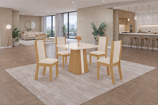 Sala De Jantar Naomi 0.90 + 04 Cadeiras Beatriz Freijo/Off White/Off White Premier