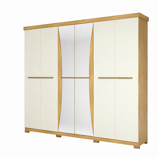 Roupeiro Sancho 6 Portas C/espelho - Freijo/Off