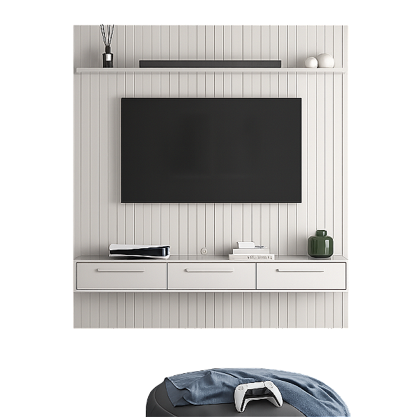 Conjunto Painel Frisado Oslo Off White + Bancada Bali 1.9