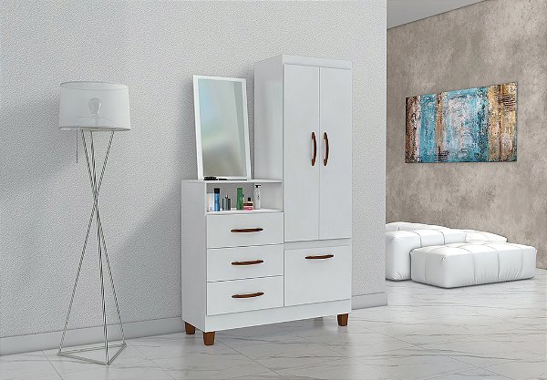 COMODA MULTIUSO ARATUBA/CARNAÚBA C/ESPELHO - BRANCO FOSCO