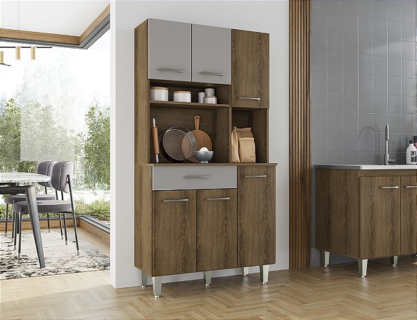 KIT ARMARIO LETICIA 3 PORTAS - MEL/TITANIO