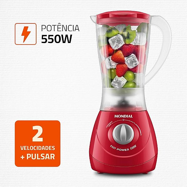 Liquidificador L550 Easy Power 02 Velocidades Mondial Vermelho
