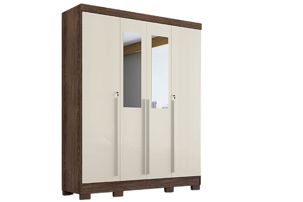 Roupeiro Domus 4 Portas C/espelho - Ype/Areia