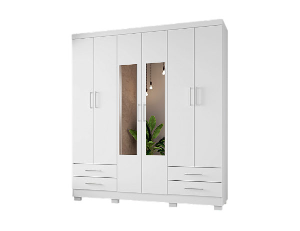 Roupeiro Santiago II 6 Portas C/espelho - Branco Brilho