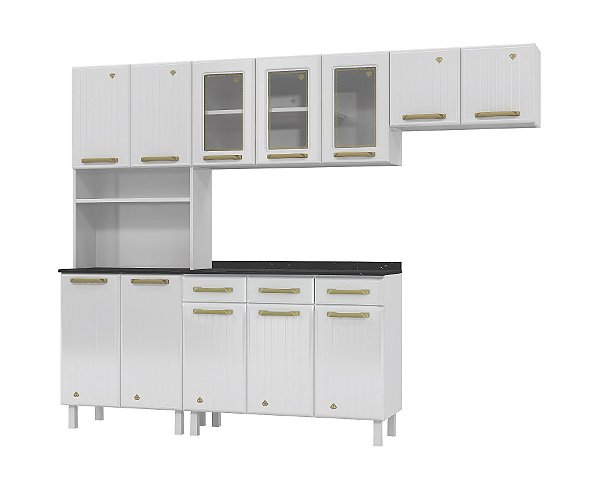 Cozinha Compacta 44 Diamante New 03 Portas De Vidro Com Kit P/microondas - Branca