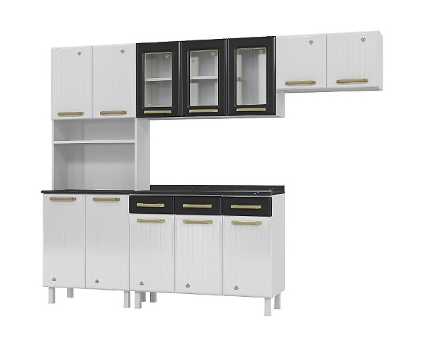 Cozinha Compacta 44 Diamante New 03 Portas De Vidro Com Kit P/microondas - Preto