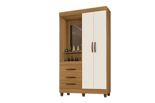 Roupeiro Cravo/Canela Solteiro 2 Portas C/espelho - Freijó/Off White