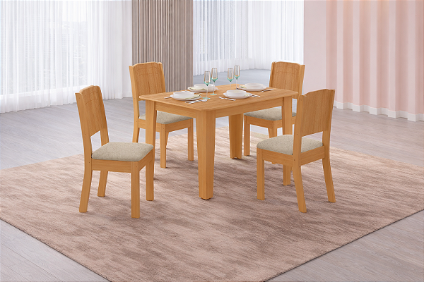 Sala De Jantar Tais 1.20 + 4 Cadeiras Star Freijo Freijo Castor