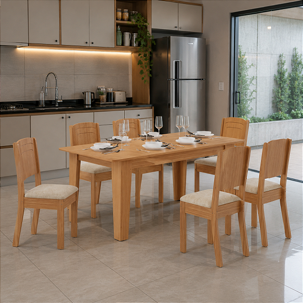 Sala De Jantar Tais 1.60 + 6 Cadeiras Star Freijo Freijo Castor