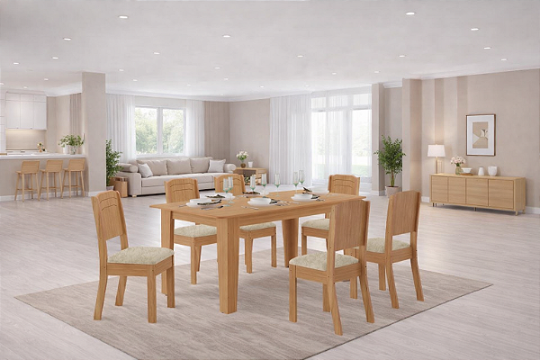 Sala De Jantar Tais 1.60 + 6 Cadeiras Star Freijo Freijo Castor