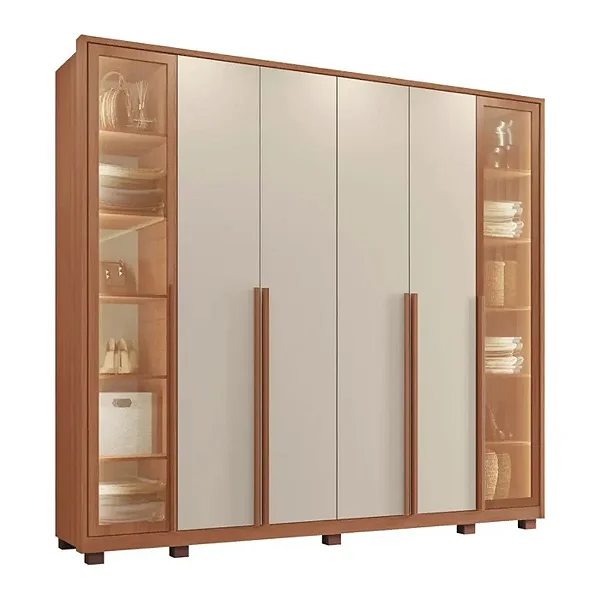 Roupeiro Salvatore 06 Portas C/espelho - Freijó/Off White