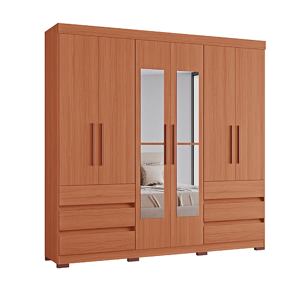 Roupeiro Panamá 06 Portas C/espelho - Freijó / Freijó