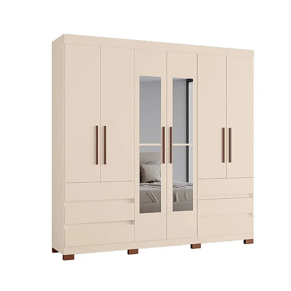 Roupeiro Panama 06 Portas C/espelho - Off White / Off White