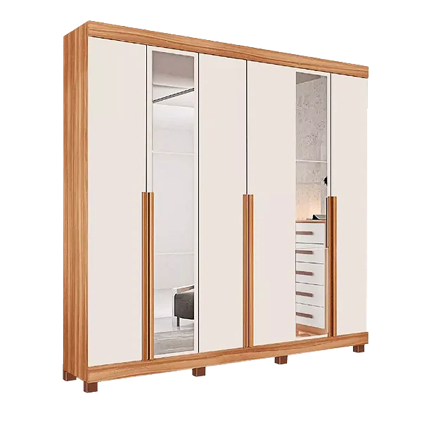 Roupeiro Milano 06 Portas Com Espelho - Freijo / Off White