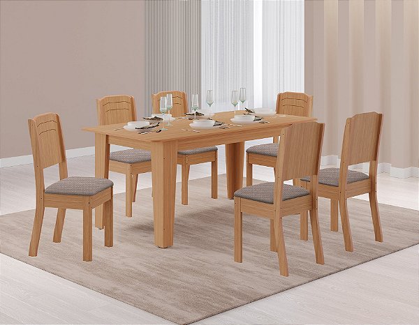 SALA DE JANTAR TAIS 1.60 + 6 CADEIRAS STAR FREIJO FREIJO STANLEY