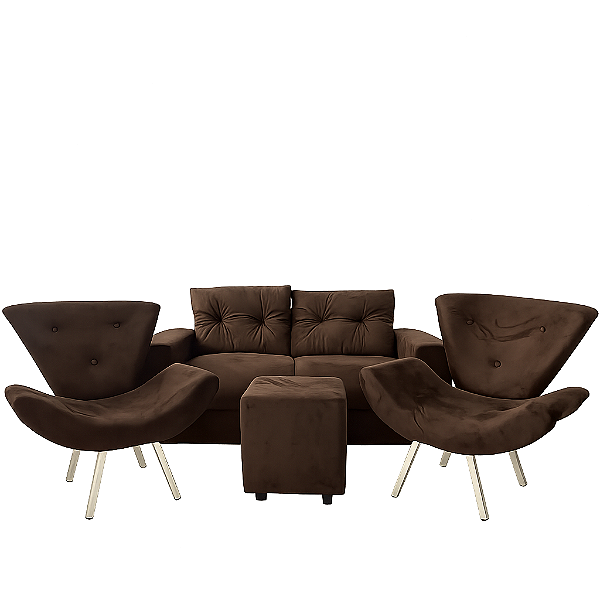 Conjunto Estofado Vitória com 02 Poltronas + Puff - Chocolate