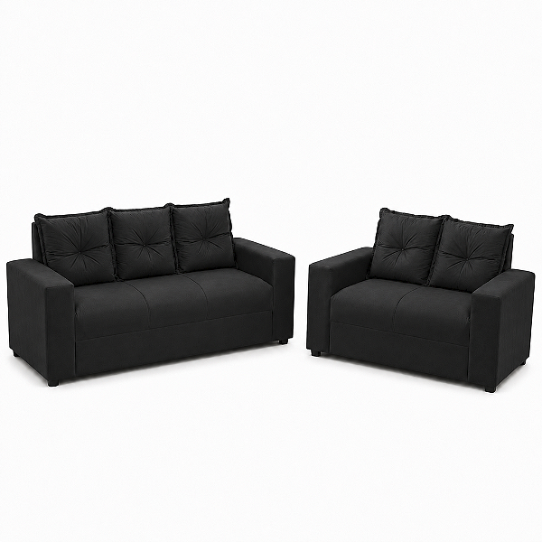Conjunto Estofado Vitória 02 e 03 Lugares - Preto