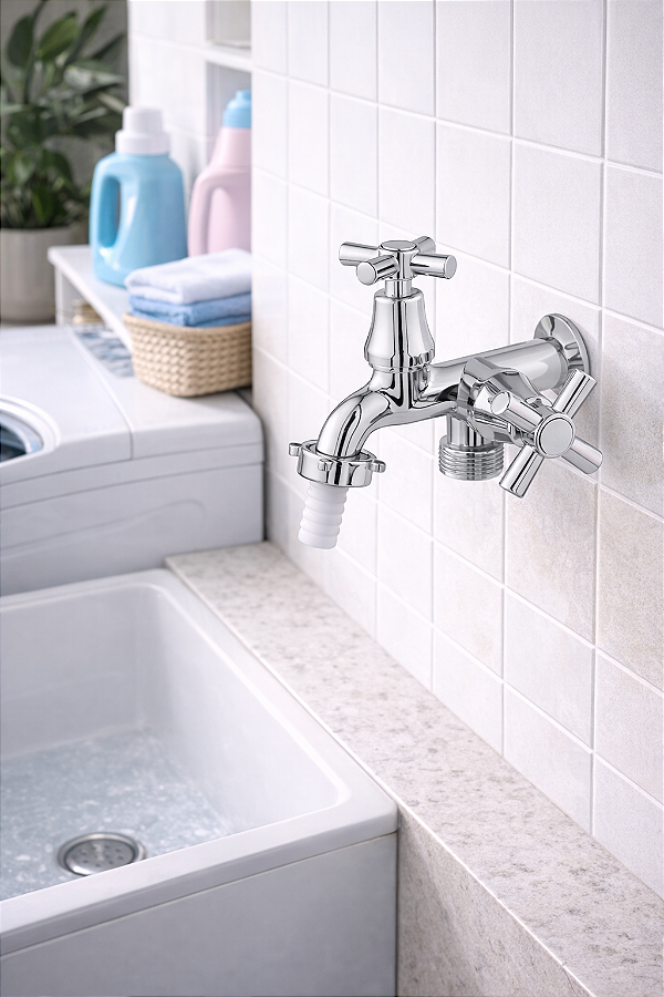 Torneira Dupla - Para Tanque e Maquina vedante