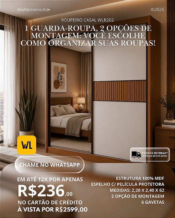 PROMOÇÃO - Roupeiro Casal WLR202