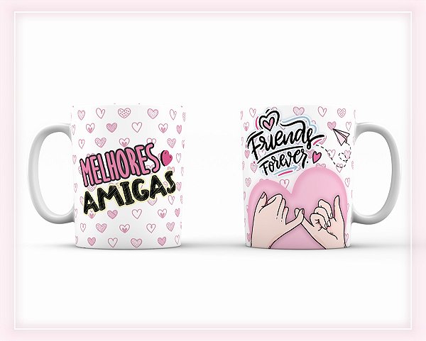 Caneca Friends Forever em Porcelana 325ml | Presente de Amizade Caneca Decorada