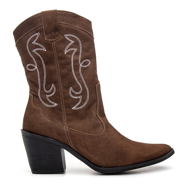 Botas Femininas Texanas Cano Médio Couro Castor