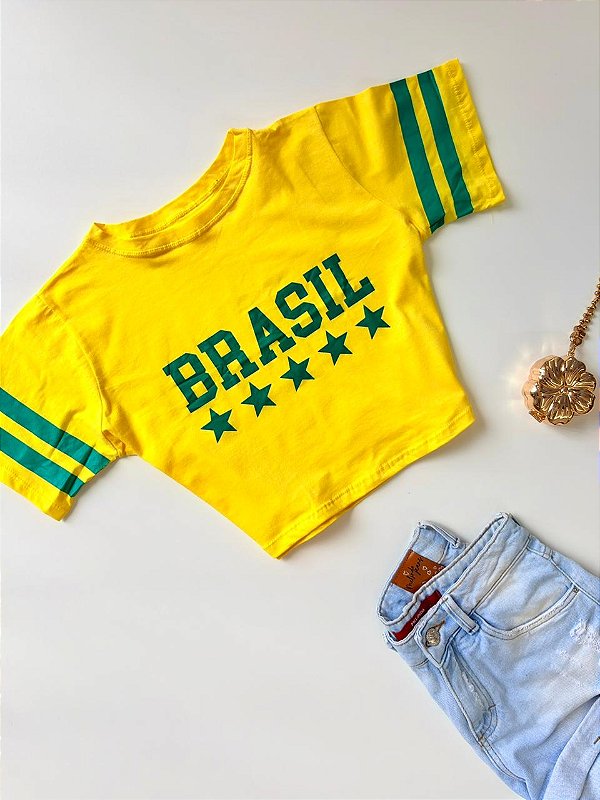 T-Shirt Cropped Estampada Brasil Ref. 1900