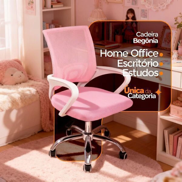 Cadeira De Escritório Begonia Tela Mesh Ergonômica Rosa