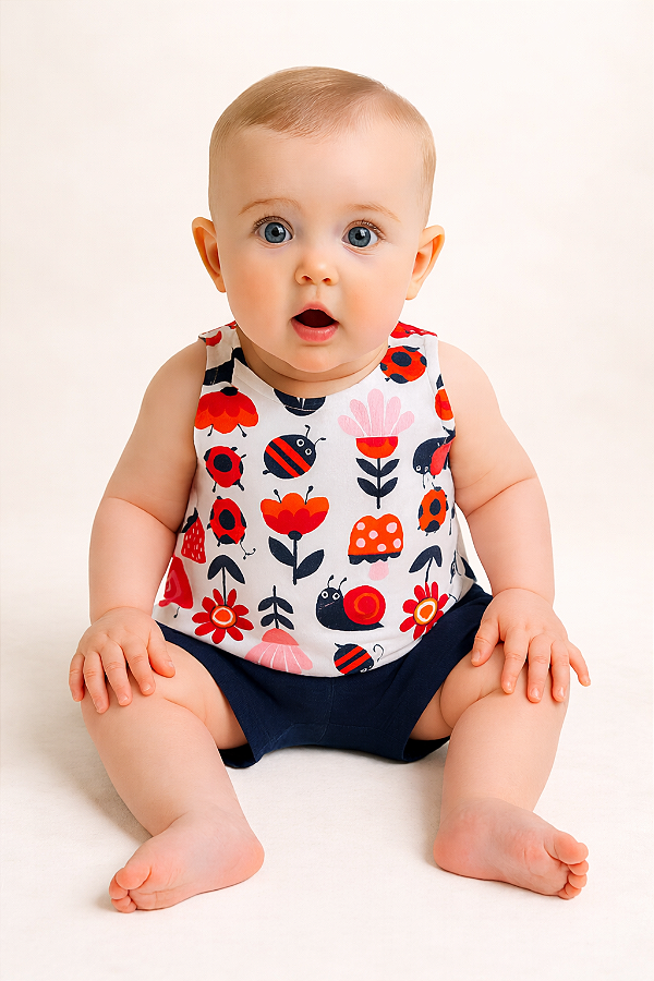 Conjunto Infantil Feminino Regata Joaninhas + Shorts Marinho