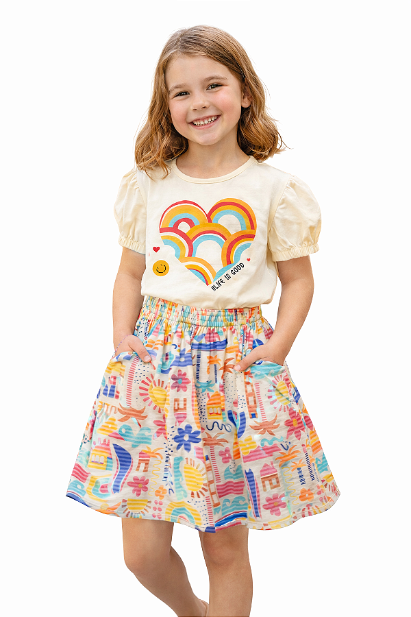Conjunto Infantil Feminino Malwee Blusa Estampada + Saia