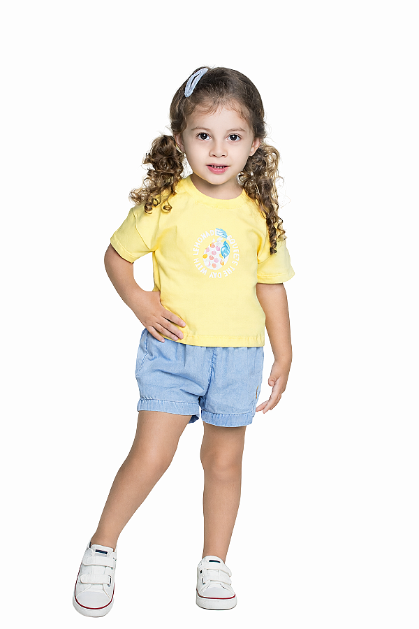 Conjunto Infantil Limonada com Shorts Jeans Have Fun