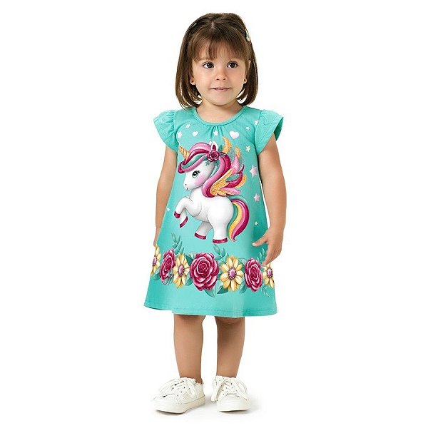 Vestido Infantil Kyly Unicórnio com Glitter e Flores