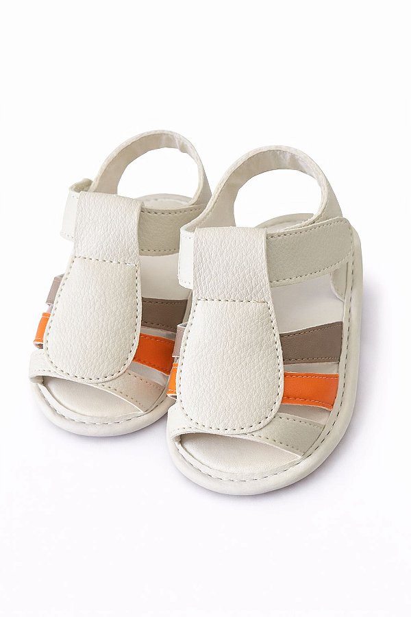 Sandália Infantil Off White com Detalhe Laranja