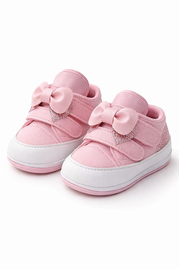 Tênis Infantil Rosa com Laço e Velcro Conforto e Estilo