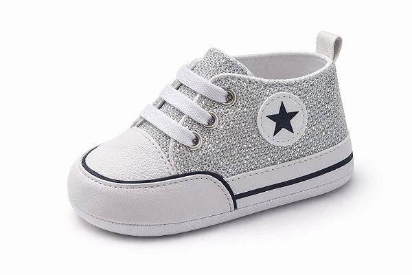 Tênis Infantil Prateado com Glitter e Cadarço
