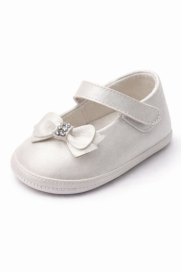 Sapatilha Infantil Branca Perolada com Laço e Strass