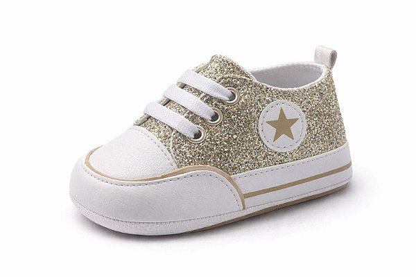 Tênis Infantil Dourado com Glitter e Estrela