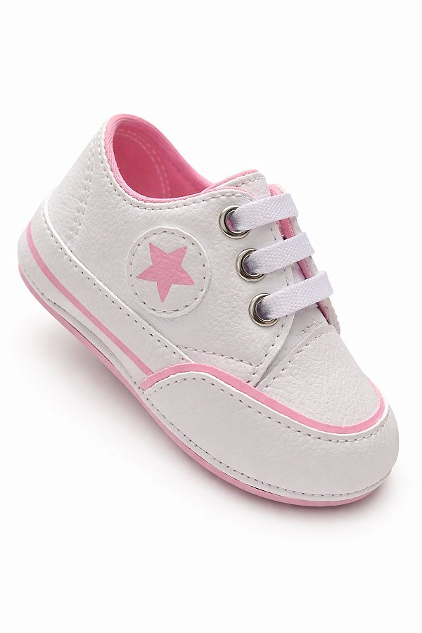 Tênis Infantil Branco com Detalhes Rosa e Estrela