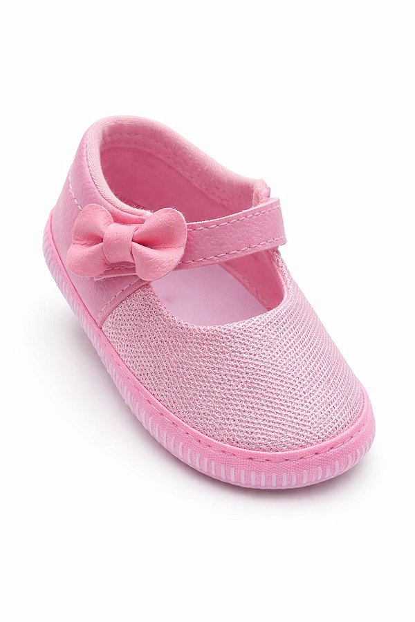 Sapatilha Infantil Rosa com Laço e Velcro