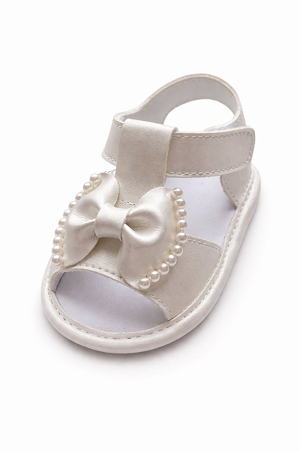 Sandália Infantil Branca com Laço e Pérolas