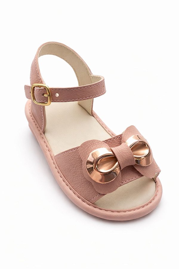 Sandália Infantil Rosa com Laço Metalizado