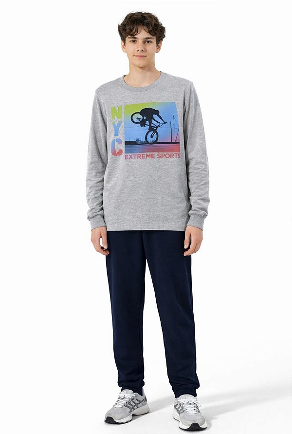 Conjunto Kyly Moletom Leve NYC Extreme Sports Mescla e Marinho