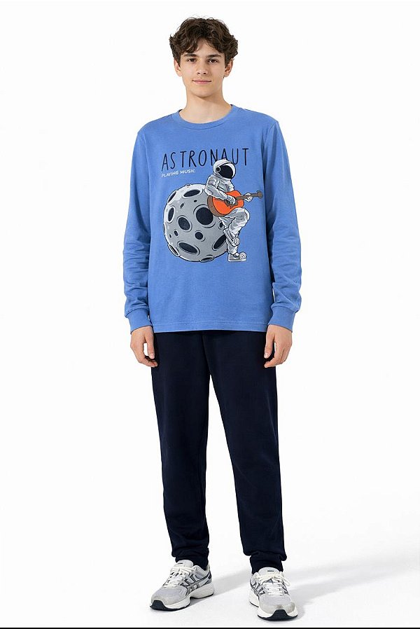 Conjunto Meia Estação Anale Astronaut Playing Music Azul e Preto