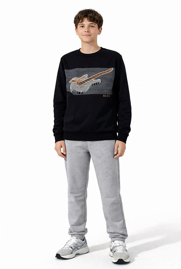 Conjunto Kyly Flanelado Rock Guitar Preto e Mescla