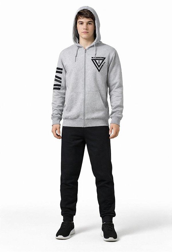 Conjunto Okyside Flanelado Canguru com Capuz Mescla e Preto