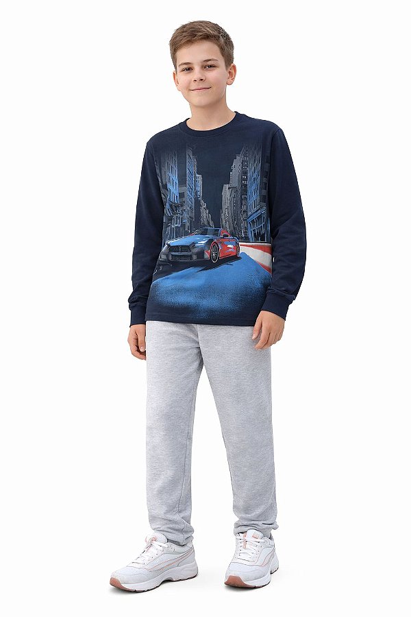 Conjunto Kyly Flanelado City Racing Marinho e Mescla