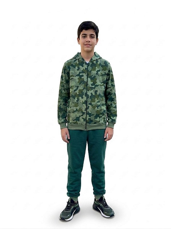 Conjunto Malwee Flanelado Camuflado com Capuz Verde Militar