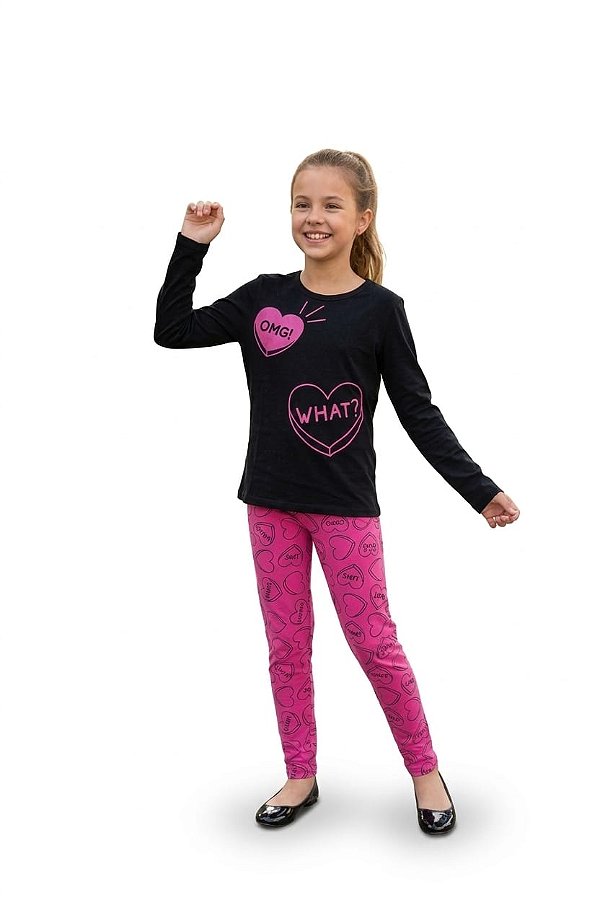 Conjunto Kyly Meia Estação OMG What Preto e Pink